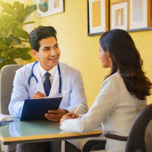 male, dark-haired psychiatrist conducting an intake